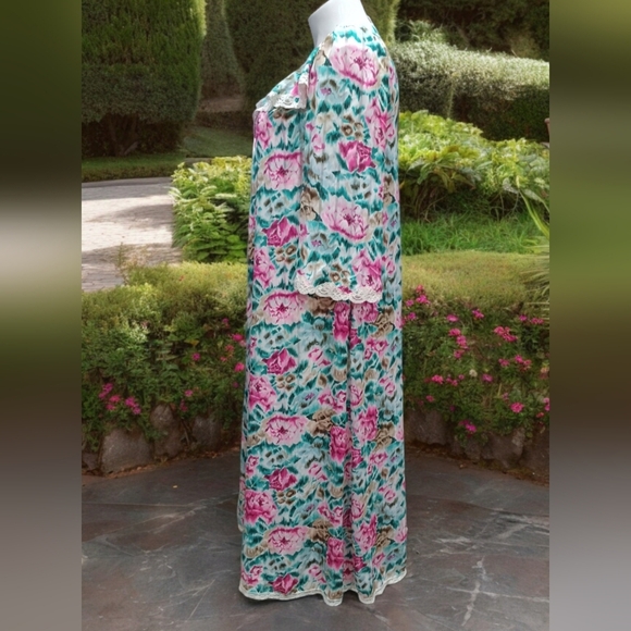 Vintage Lucie Ann Floral Peignoir Robe with Gown Lingerie Set Sz S Maxi Length - Picture 2 of 9